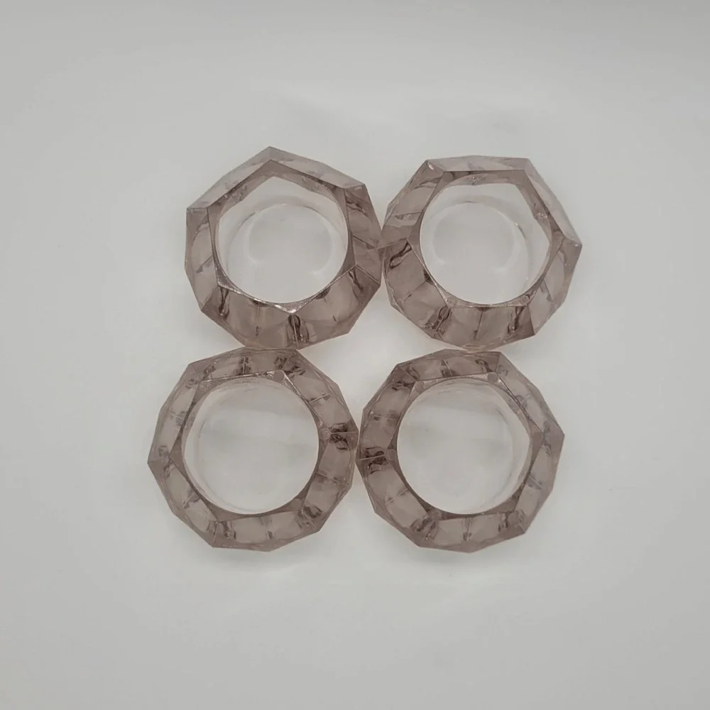 Set of 4 Smoky Faceted Acrylic Napkin Rings Geometric Crystal Style Decor